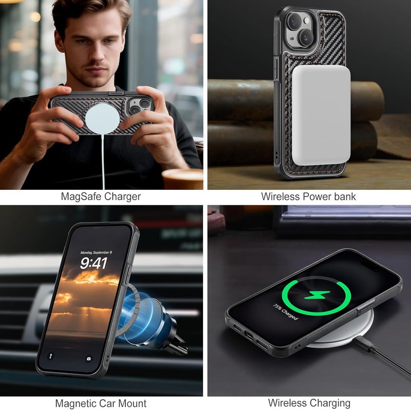 Usroom for iPhone 15 Detachable Wallet Case with Card Holder, 2 in 1 RFID Blocking Credit Slots Kickstand Shockproof Phone Wallet for iPhone 15 6.1" Carbon Black - Image 3